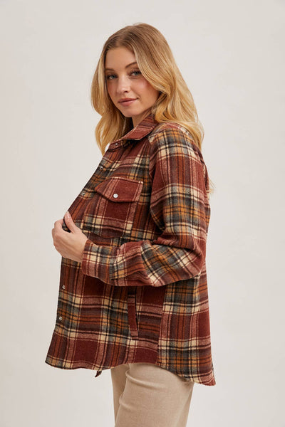 Button Down Fall Colors Plaid Shacket