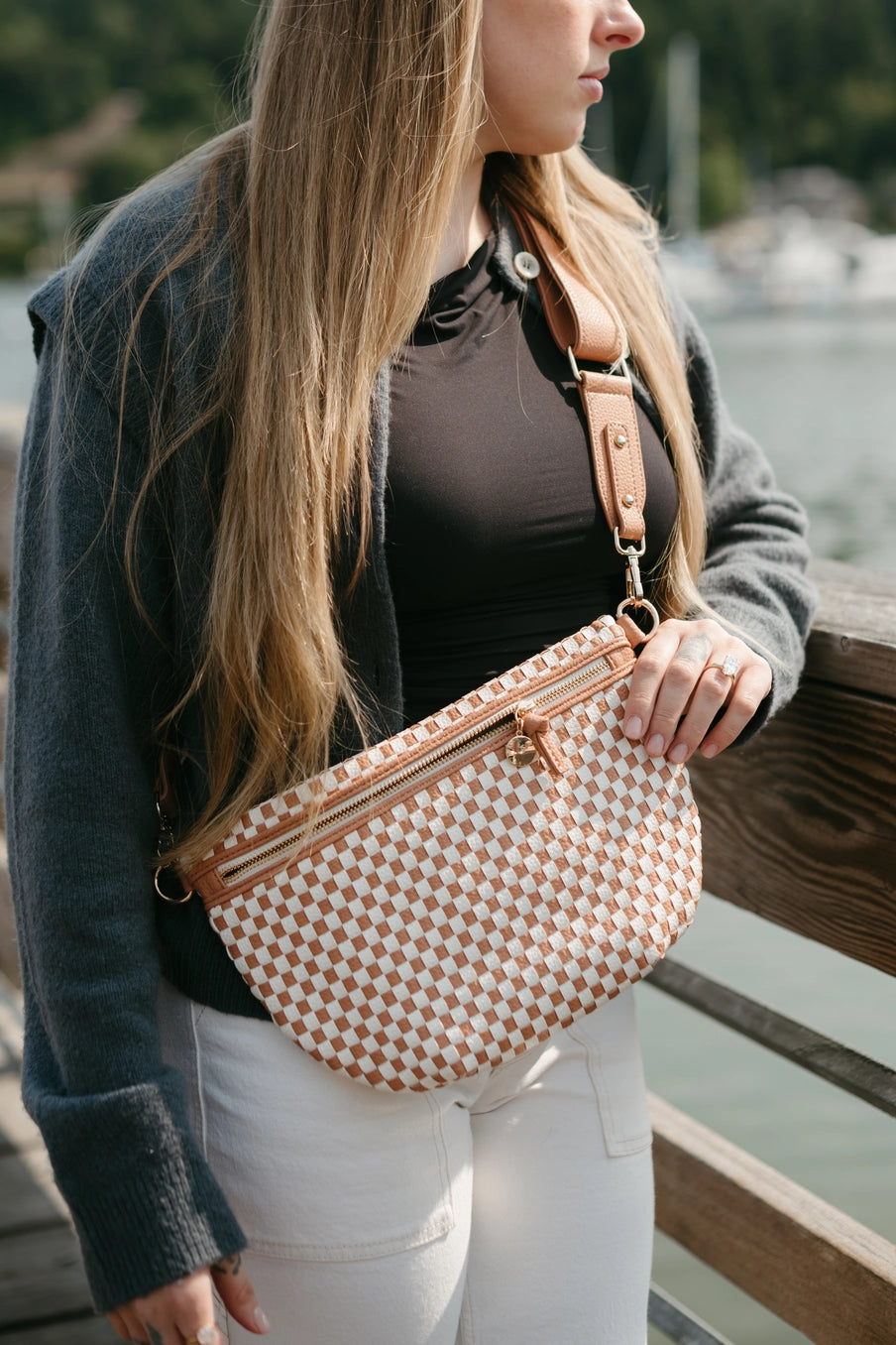 Margaux Woven Crossbody - Sunset Clay Checkered