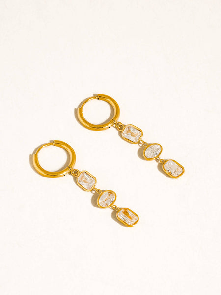 Sunniva 18K Gold Non-Tarnish CZ Triple Drop Earrings: Yellow Gold