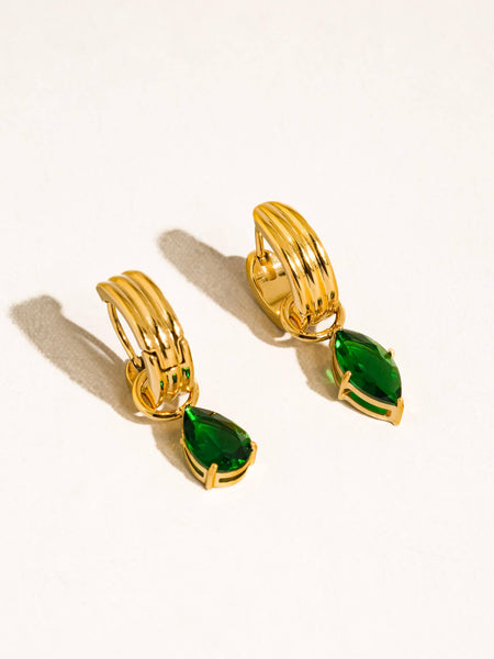Saffron 18K Gold Non-Tarnish Teardrop CZ Mismatch Earrings: Yellow Gold