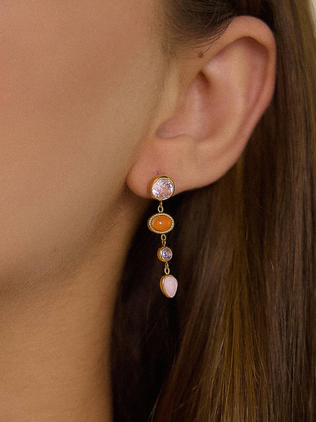 Évisa 18K Gold Non-Tarnish Pink Gemstone Drop Earrings: Pink