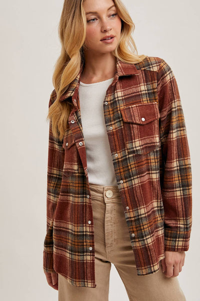 Button Down Fall Colors Plaid Shacket