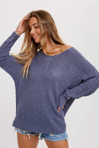 LOOSE FIT SWEATER: DENIM BLUE