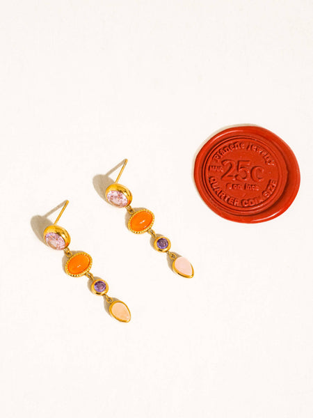 Évisa 18K Gold Non-Tarnish Pink Gemstone Drop Earrings: Pink