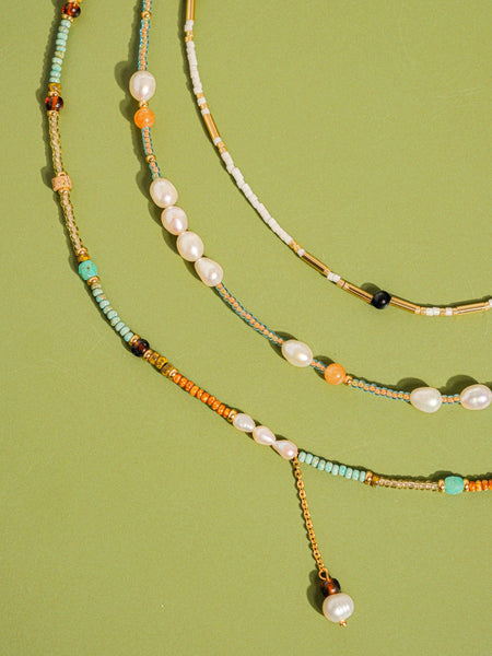 18K Handmade  Bohemian Beaded Stack Necklaces: Sapphira-Turquoise