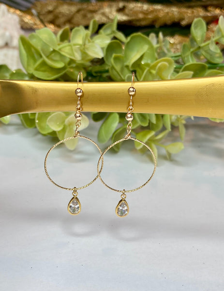 Gold Sparkle Hoop Dangle Earrings