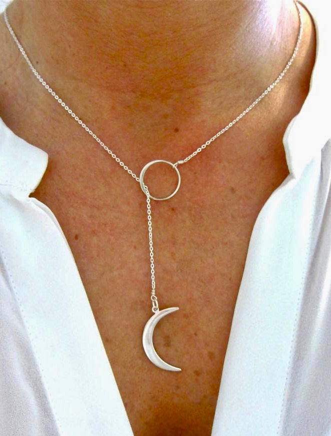 Crescent Moon Lariat Necklace